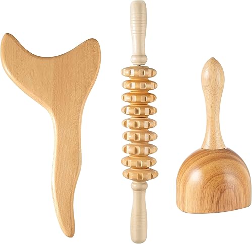 Saderoy Gua Sha - Herramienta de masaje linfático, masaje de drenaje de madera, rodillo de masaje, herramientas de terapia de ventosas para esculpir