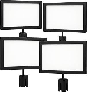 4pcs Black 8.5 x 11 Inch Horizontal Stanchion Sign Holder – Metal Pedestal Sign Holder Stand for Display Floor Display Stand for Business Store and Outdoor Holders Use