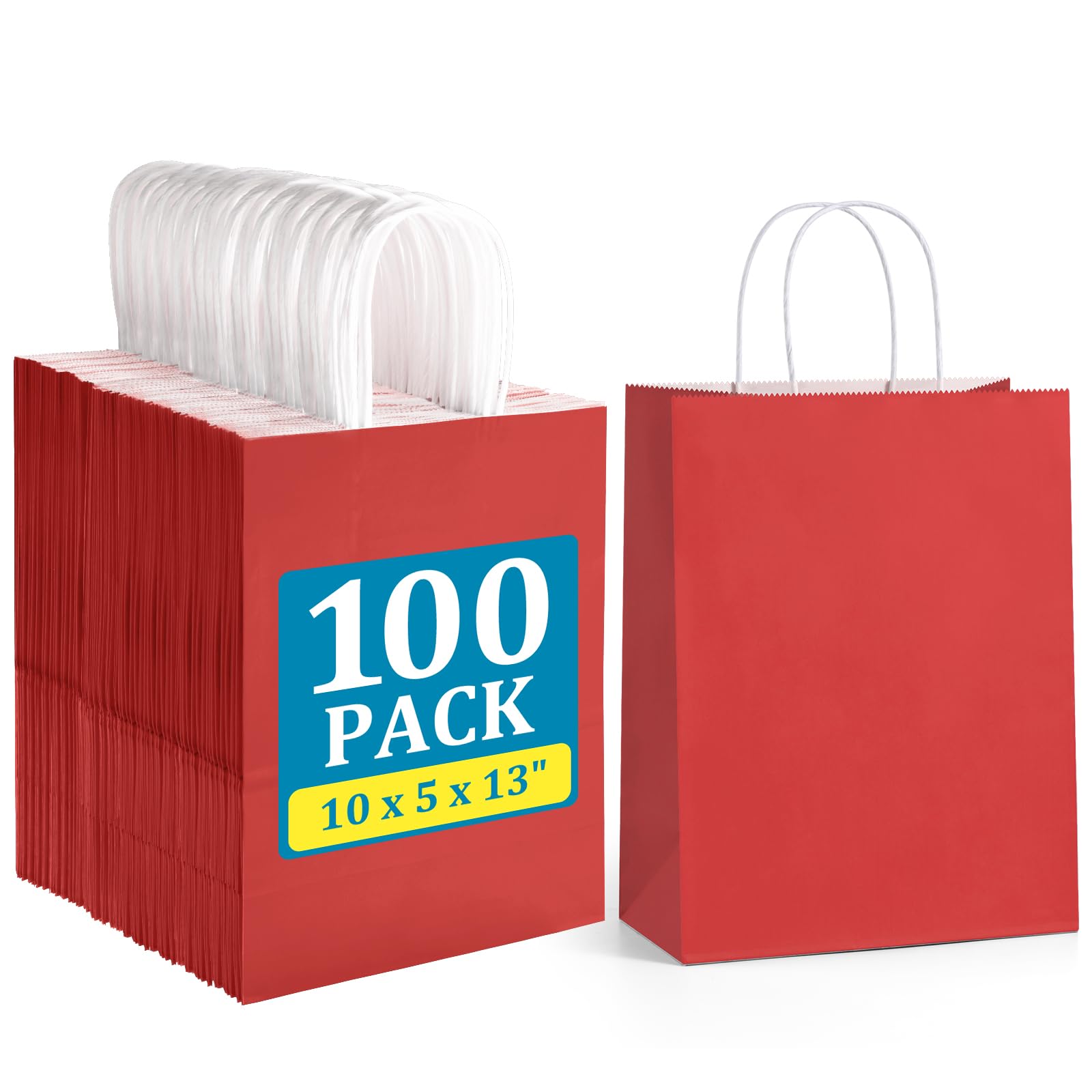 BagDream Red Gift Bags 10x5x13 Inch 100Pcs Large Kraft Paper Bags Bulk for Christmas, Wedding, Party Favors, Business, Retail, Grocery Paper Sacks
