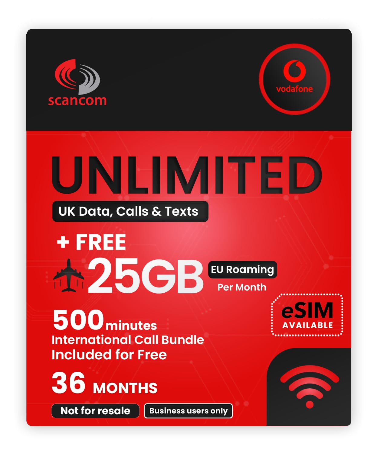 Vodafone Unlimited Calls, Texts & Data Sim - Free Roaming in 81 Countries - Activate by QR code & Port your number with us - Billed at £33 and credited down to a rental of £23 per month for 36 months