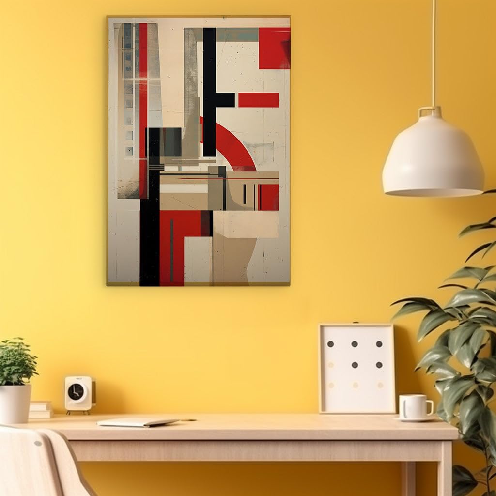 Canvas for Living room. Geometric Whispers in Red and Black - Unveiling the Essence of Abstract Motion, 27 x 18 inch Canvas Wall Art - Ready to Hang - 69x46 cm (27x18 inch)
