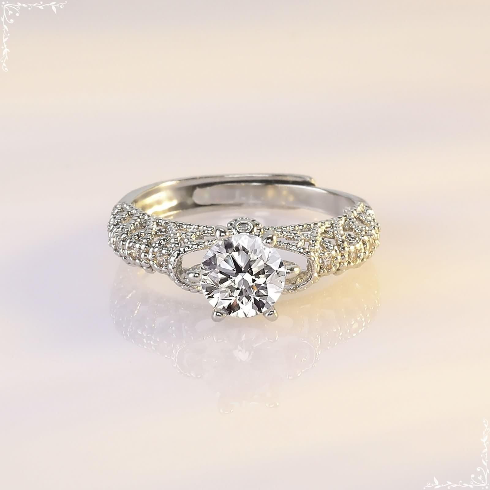 Anillo de Compromiso Oro Blanco 9K / 14K / 18K Mujer, Hueco e 6 Garras Redondo con Moissanita, Anillo Alianza Mujer Plata