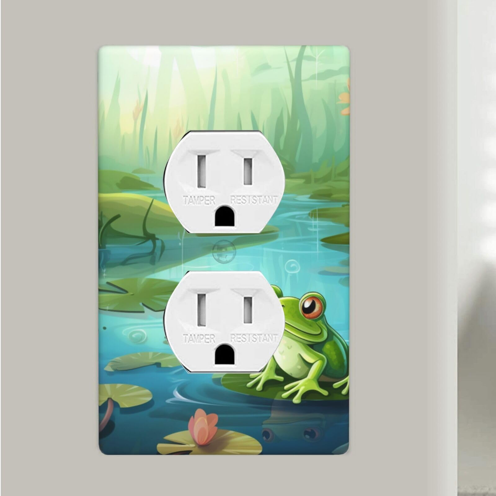 Aceprints Frog In A Pond Duplex Receptacle Outlet Covers, 1-Gang Standard Size Wall Plates Unbreakable Polycarbonate Electrical Switchplate Cover Faceplate For Bathroom Kitchen Decor
