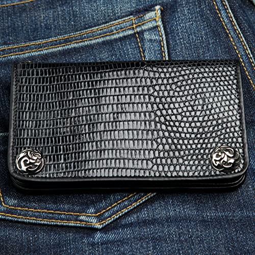 Genuine Black Lizard Skin Leather Biker Wallets3