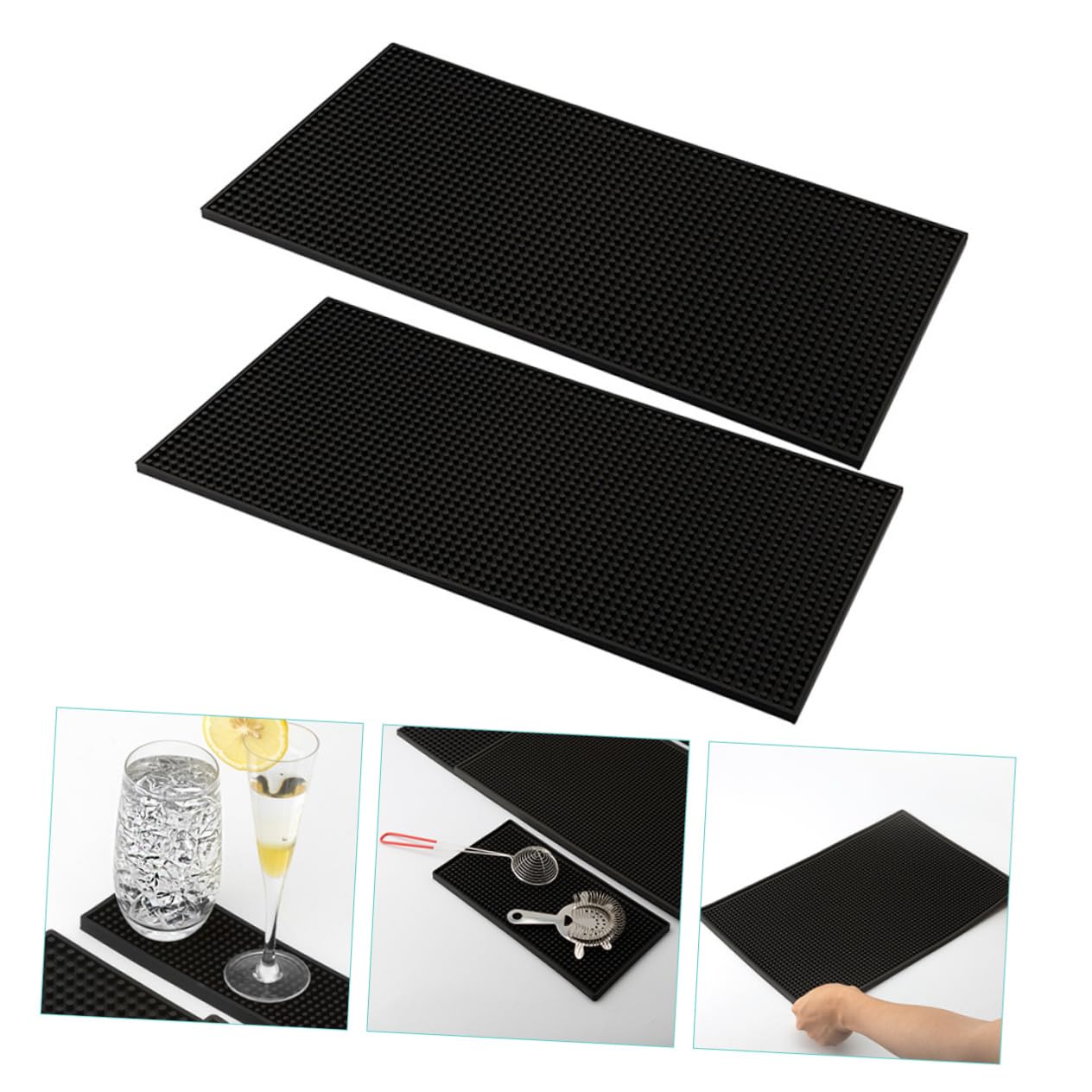 Tappetino Antiscivolo da Bar Rettangolare 2 Pezzi in Pvc Nero | Piano Caffè e Bancone, Facile da Riporre, Formato Pratico per Uso Quotidiano