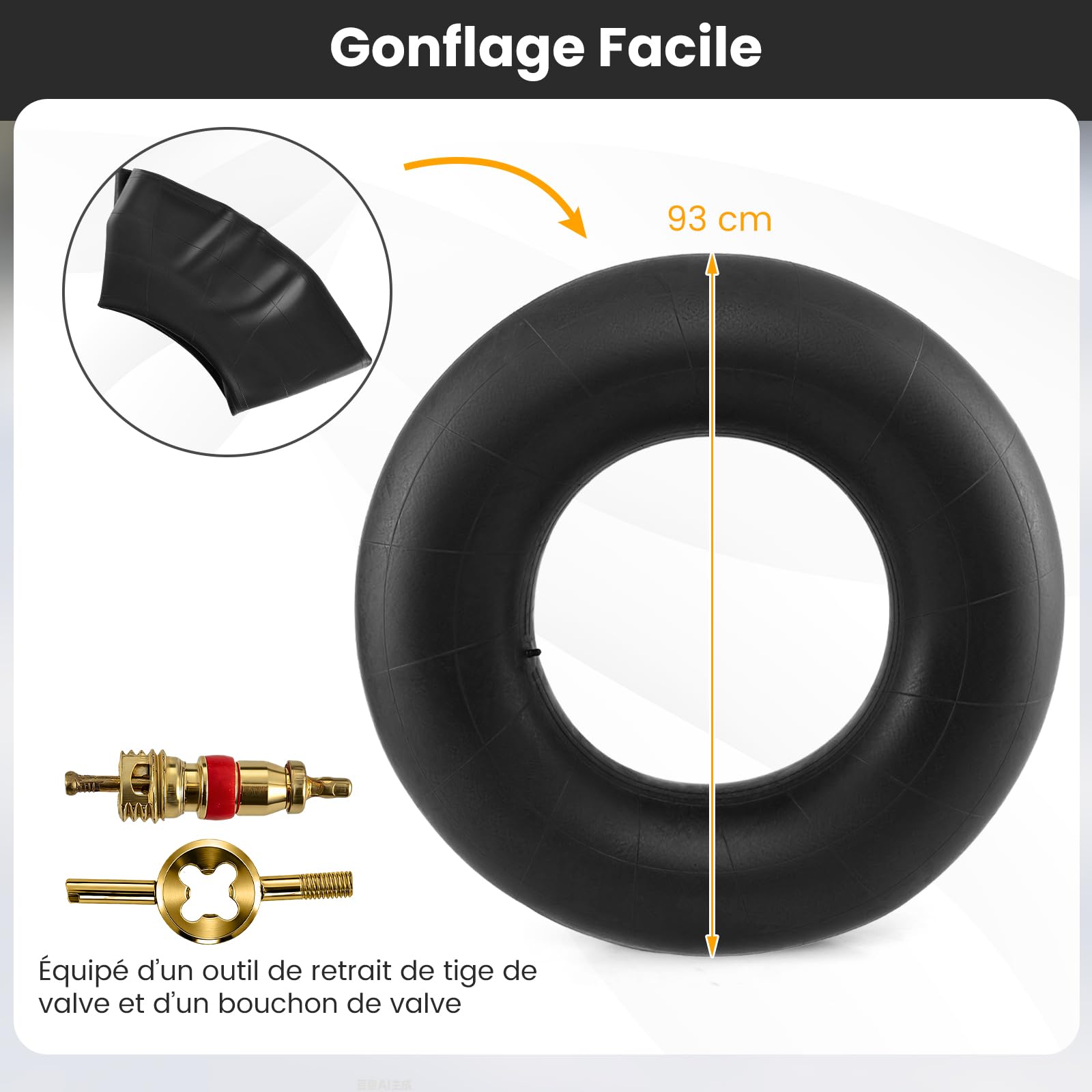 COSTWAY Chambre à Air Robuste de 93 cm, Tube Gonflable en Caoutchouc pour Neige et Rivière avec Bouchon de Valve, Tube d'eau de Qualité Commerciale pour Luge d'hiver Piscine Flottaison