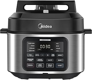 Midea 9-in-1 Multi Cooker, 6L with 12 Cooking Functions Pressure Cooker (Slow&Rice Cooker, Sous Vide, Cake Maker, etc.), 70% Faster, Non-Stick Brushed Stainless Steel & Black