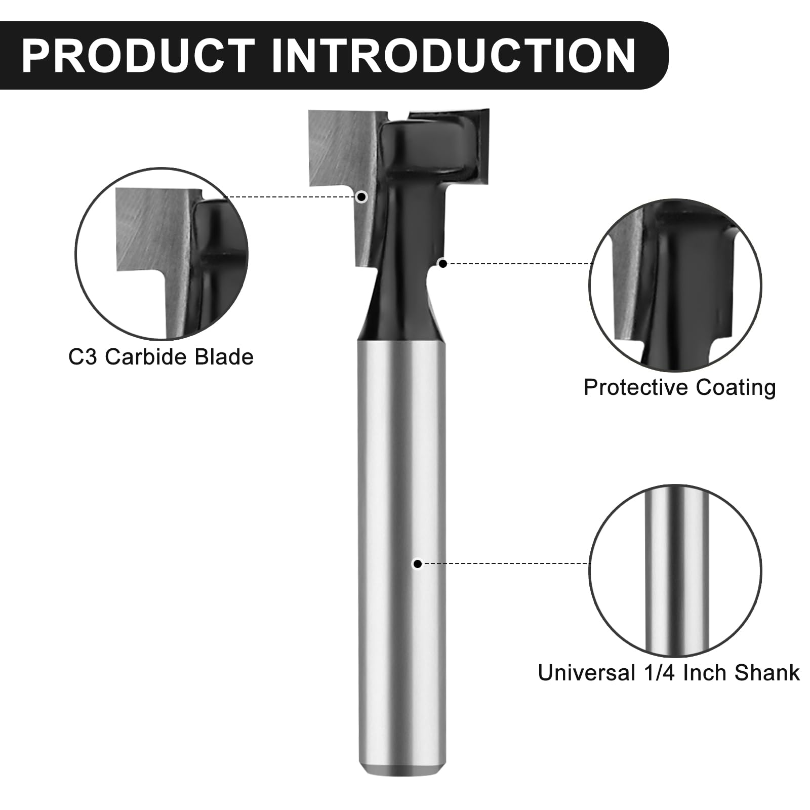 Keyhole Router Bit Set 1/4 Inch Shank, 6 Pieces T Slotting Router Bits, Cutter for 1/4, 5/16, 3/8, 9/16, 1/2, 5/8 inch Blade Diameter — Amazon image 4