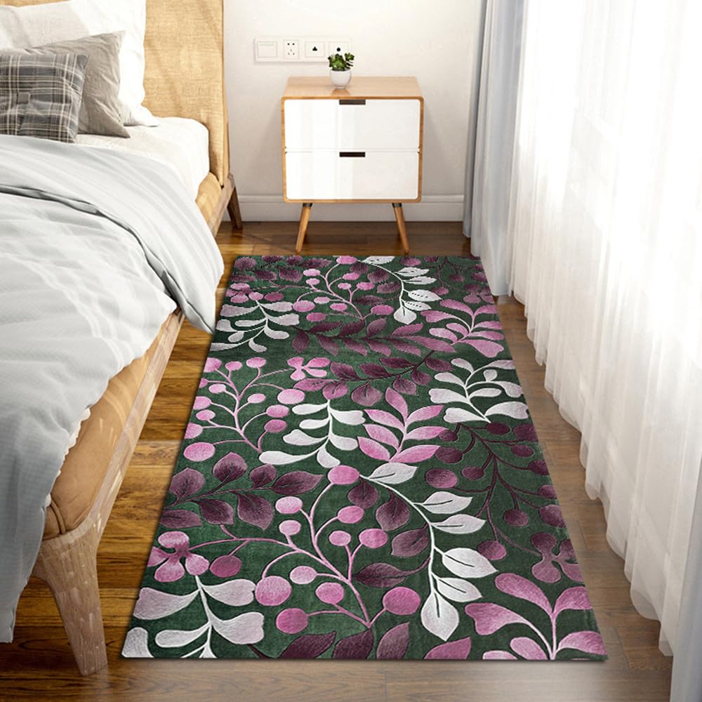 Passatoia Cucina Lavabile 2 metri Gris rose vert Motivo foglia in 3D Tappeto Cucina Tappeto Antiscivolo Cucina Durevole Tappeto Corridoio Lungo Tappeto Per Cucina,Soggiorno，60x200cm