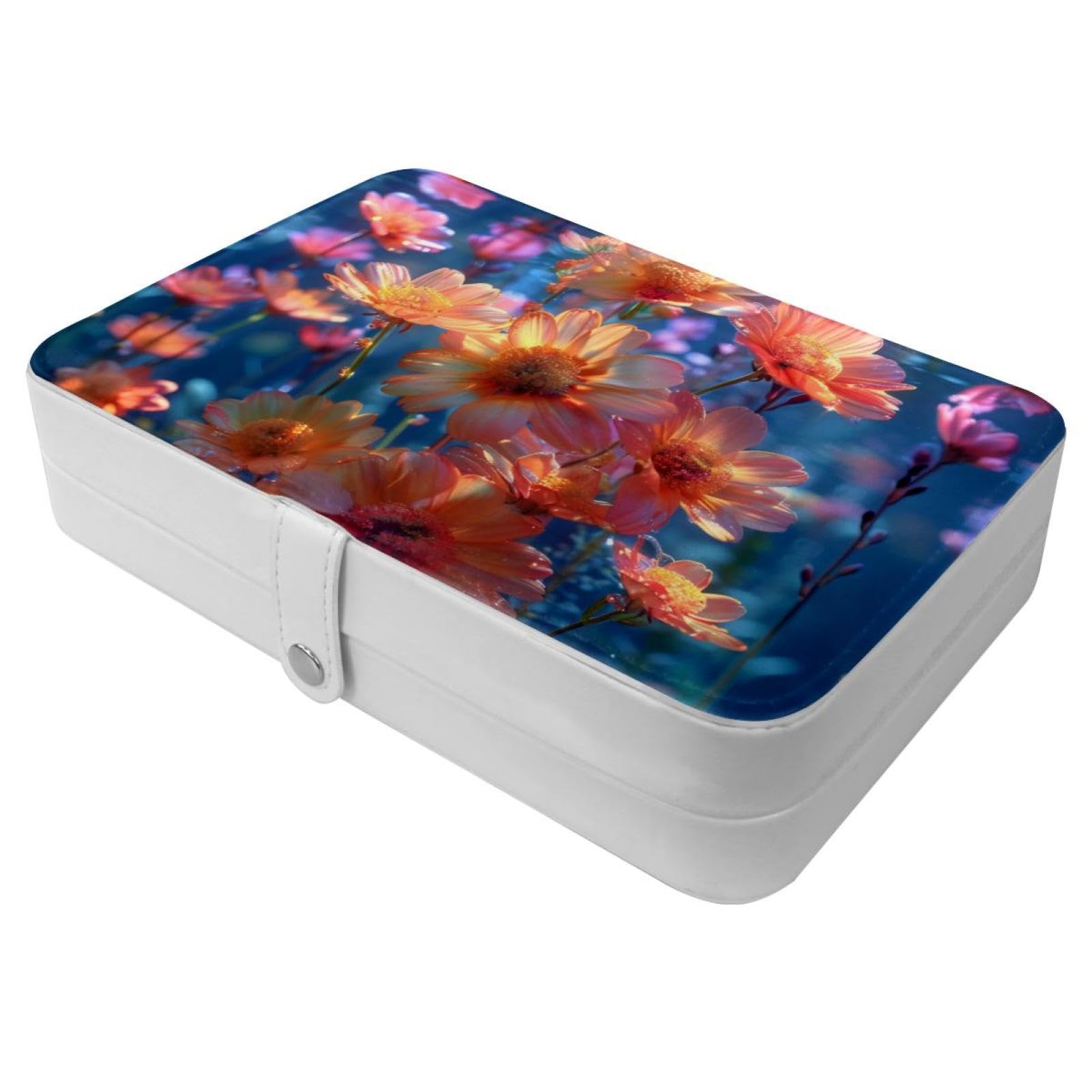 Boîte à bijoux en cuir synthétique supérieur avec motif délicat fleur en cristal