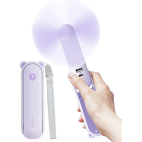 JISULIFE Handheld Fan with 4500 mAh Powerbank Max 37 Hours Runtime, Pocket Portable Battery Operated or USB Powered Folding Personal Fan, 3 Speeds, Gifts for Women Men Kids Gift for Festival-Purple