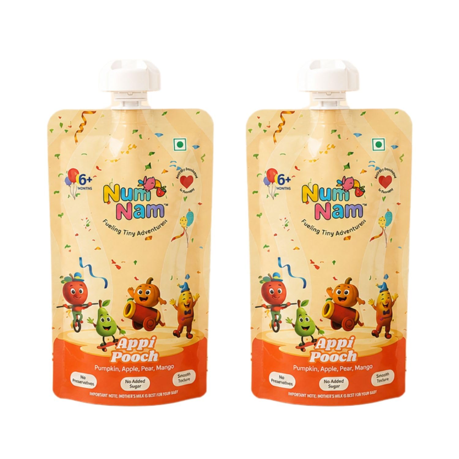 NumNam Appi Pooch Baby Food Puree Pouch for 6+ Months(2 Pack x 100g), Pumpkin Apple Pear Mango, 100% Fruit & Vegetable Puree, No Preservatives, No Added Sugar & Salt, Ready to Eat Puree, Easy Squeeze Travel Snack for Babies-image-13