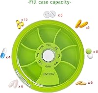 Vista 6 de INVODA - Organizador semanal de pastillas con 7 compartimentos, pastillero giratorio para medicación diaria y vitaminas - Estuche portátil de viaje