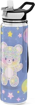 30 oz Cartoon Cute Fake Sequin Bear Swim Water Bottles Tritan non toxic Bottle with Carry Strap for Cycling Travelling