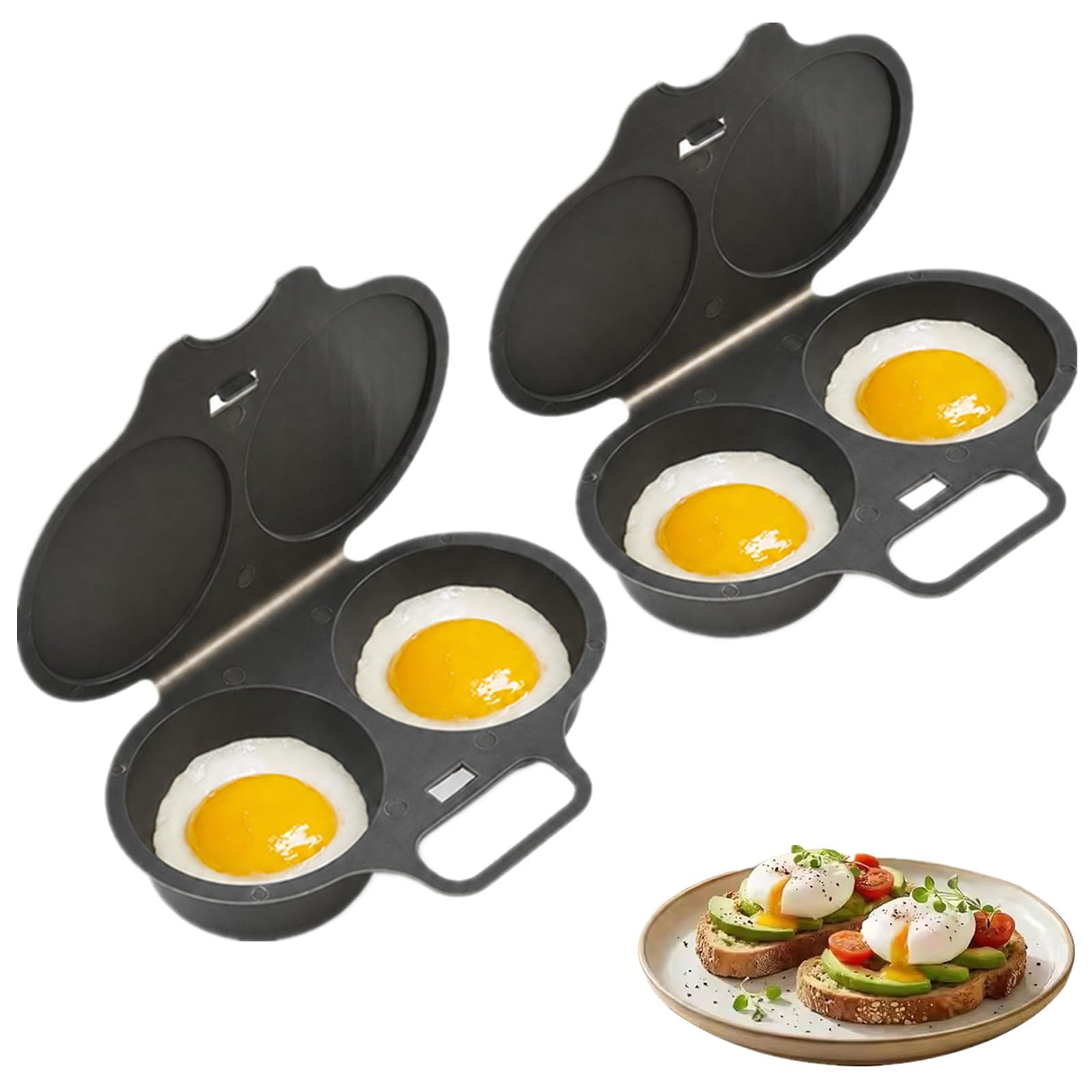 Microwave Egg Poacher With Lid & Handle, Dual Cavity Microwave Egg Poacher