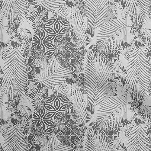 oneOone Viscose Jersey Gray Fabric Tropical Leaf with Geometrical Dress Material Fabric Print Fabric By The Yard 60 Inch Wide