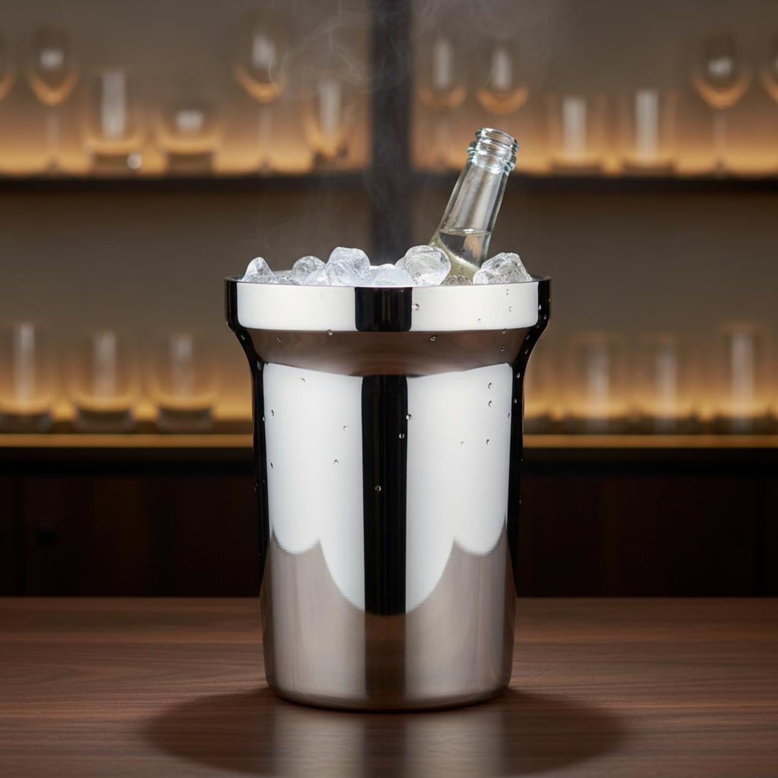 perfk Cubo de Hielo de Doble Capa Cubitera Balde Champañera Recipiente Inoxidable de Estilo Moderno y Forma Compacta Que Ahorra Espacio Adecuado para Mesa de Servicio Terraza Restaurantes Coctelería