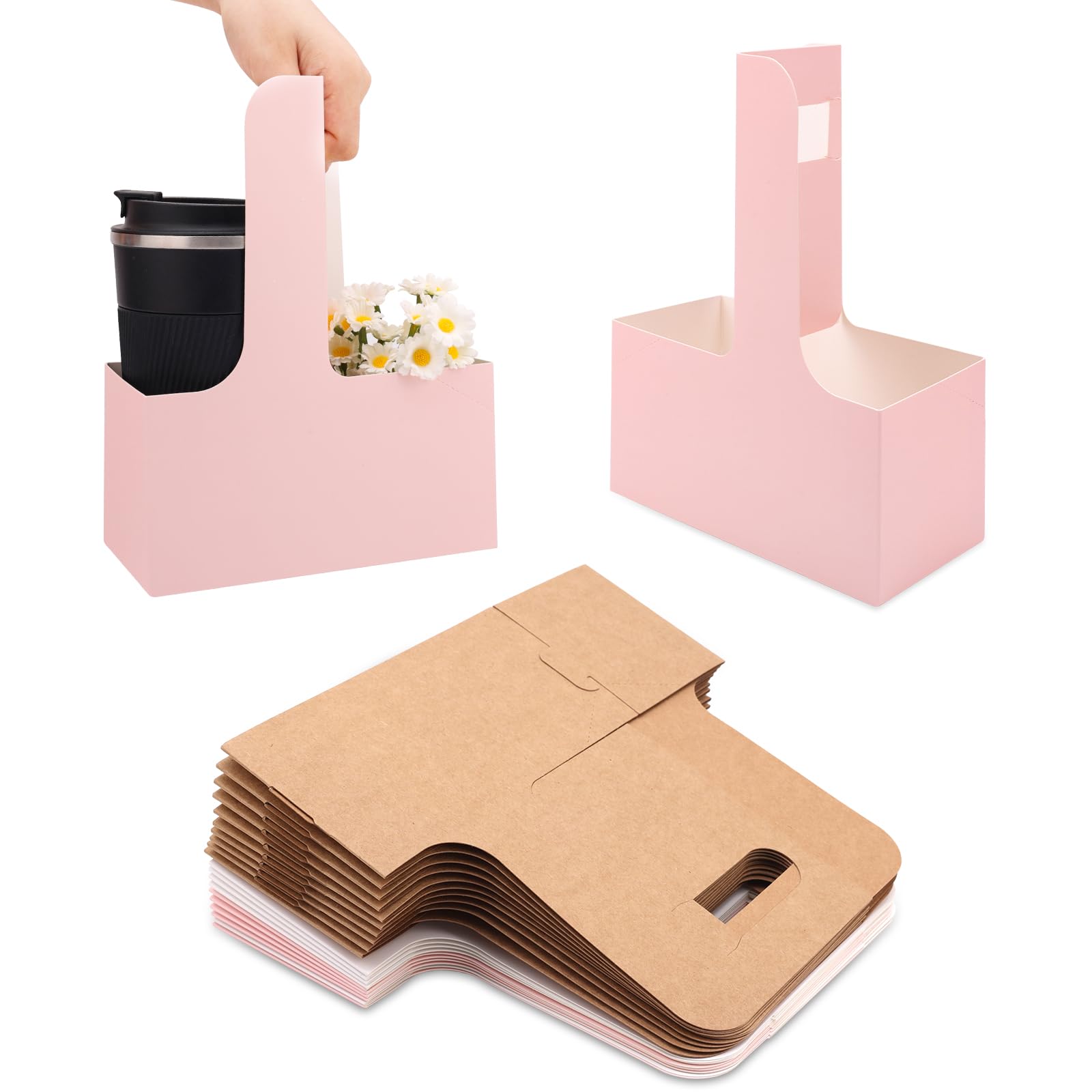 20pcs Porte-Boissons avec Poignées, Porte-Gobelets en Papier Kraft Porte-Gobelets pour Boissons Chaudes ou Froides Porte-Café pour Plats à Emporter Café et Restaurant Livraison de Nourriture
