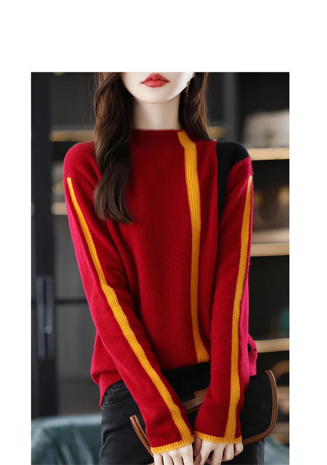 Vogrtcc Jersey De Lana para Mujer, Suéter Medio Cuello Alto, Tejido Informal para Otoño E Invierno