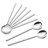 IQCWOOD Spoons, 8 Pieces Korean Spoon, 8.5 Inch Stainless Steel Table Soup Spoons with Long Handles for Home, Kitchen, or Restaurant Flatware Set