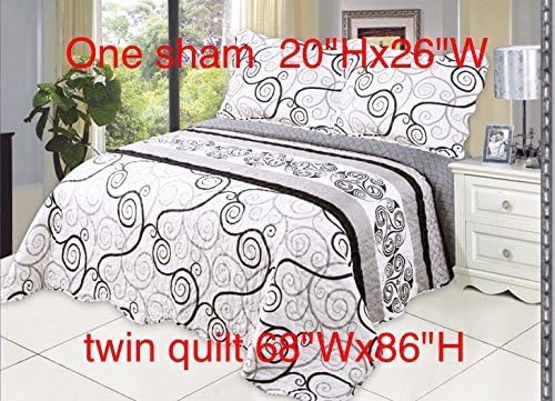 Microfiber Quilt Set,Prewashed, Preshrunk. Hypoallerginic, Print Pattern Stitched with Threads, Twin Bed-Cover with 1 sham, AS Coverlet bedcover