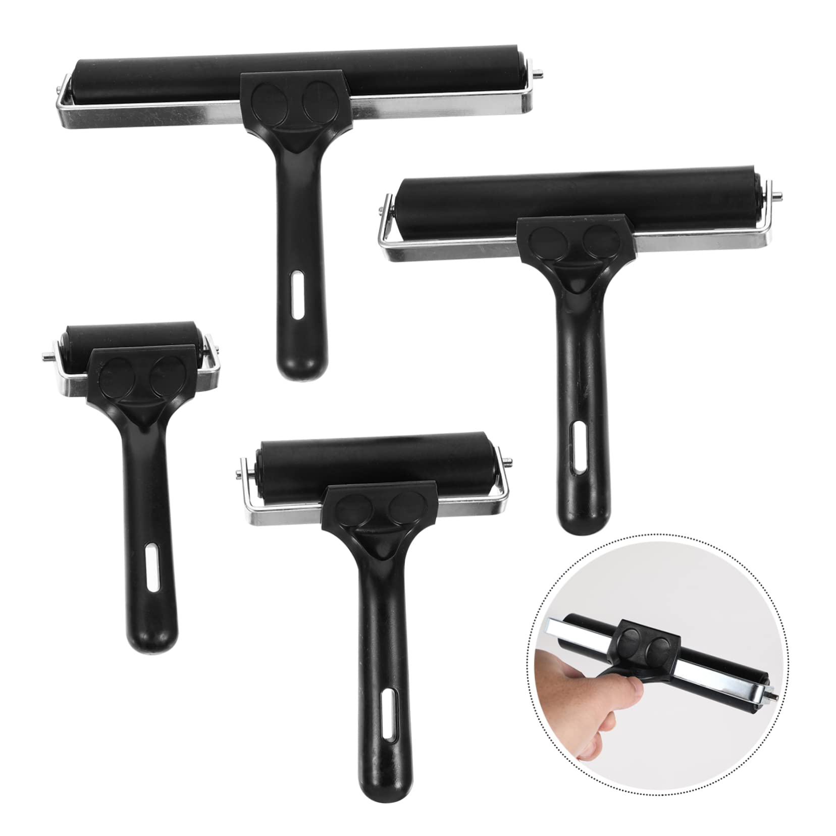 Rodillo Brayer de Goma Negro para Estampado, 4 Piezas