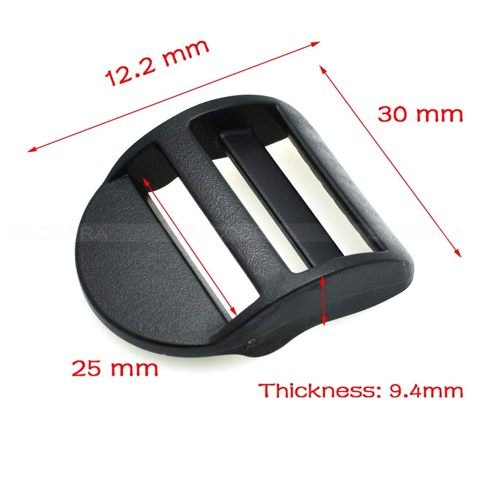 GOP Store 10pcs/Pack 1" Black Ladder Lock Slider Plastic Buckles Backpack Straps Webbing 26mm