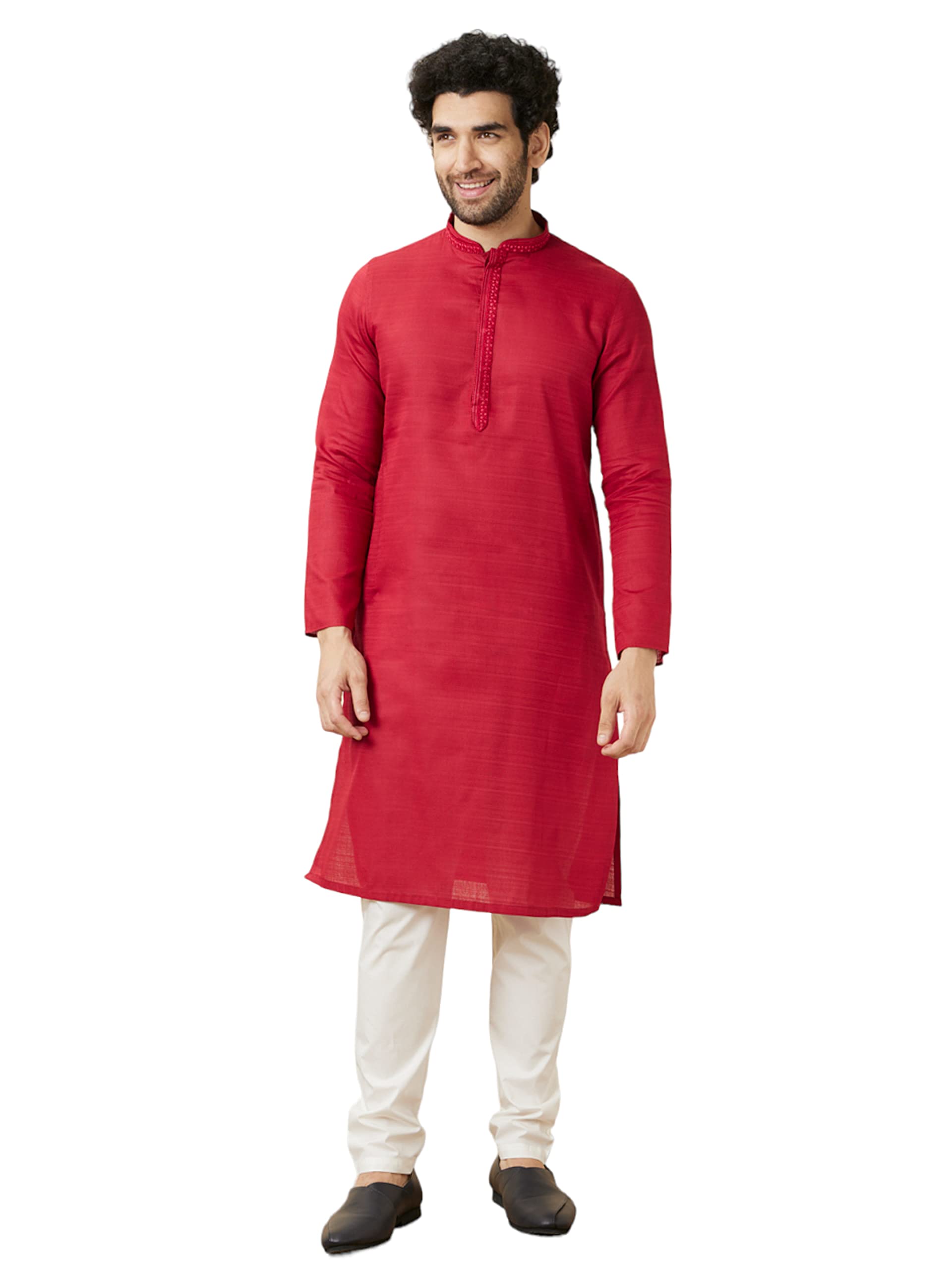 manyavar Men's Art Silk Self Design Solid Kurta Set (2pcs)-picture-14