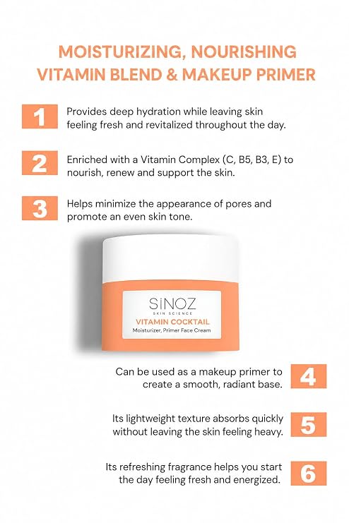 sinoz Vitamin Cocktail-Moisturizing Nutritious Repair Face Cream Vitamin and Makeup Base 50Ml