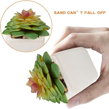 Artificial Succulent Plants, Set of 4 Small Fake Plants Mini Potted Succulent Plants with White Ceramic Pots, Decorative Fuax Plant for Home House Table Balcony Office indoor Outdoor Decor Accessories