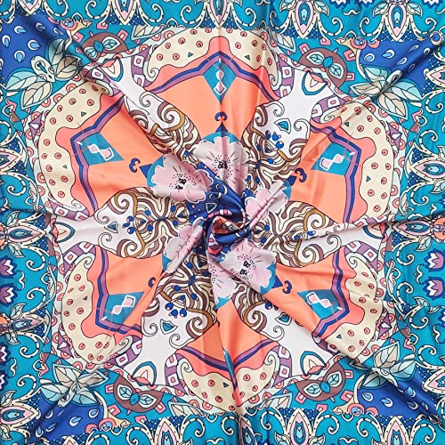 Image of ONE ECHELON Satin Silk Scarf for Women Lightweight Fashion Scarves, Wrap in Floral Pattern for Spring Fall Summer