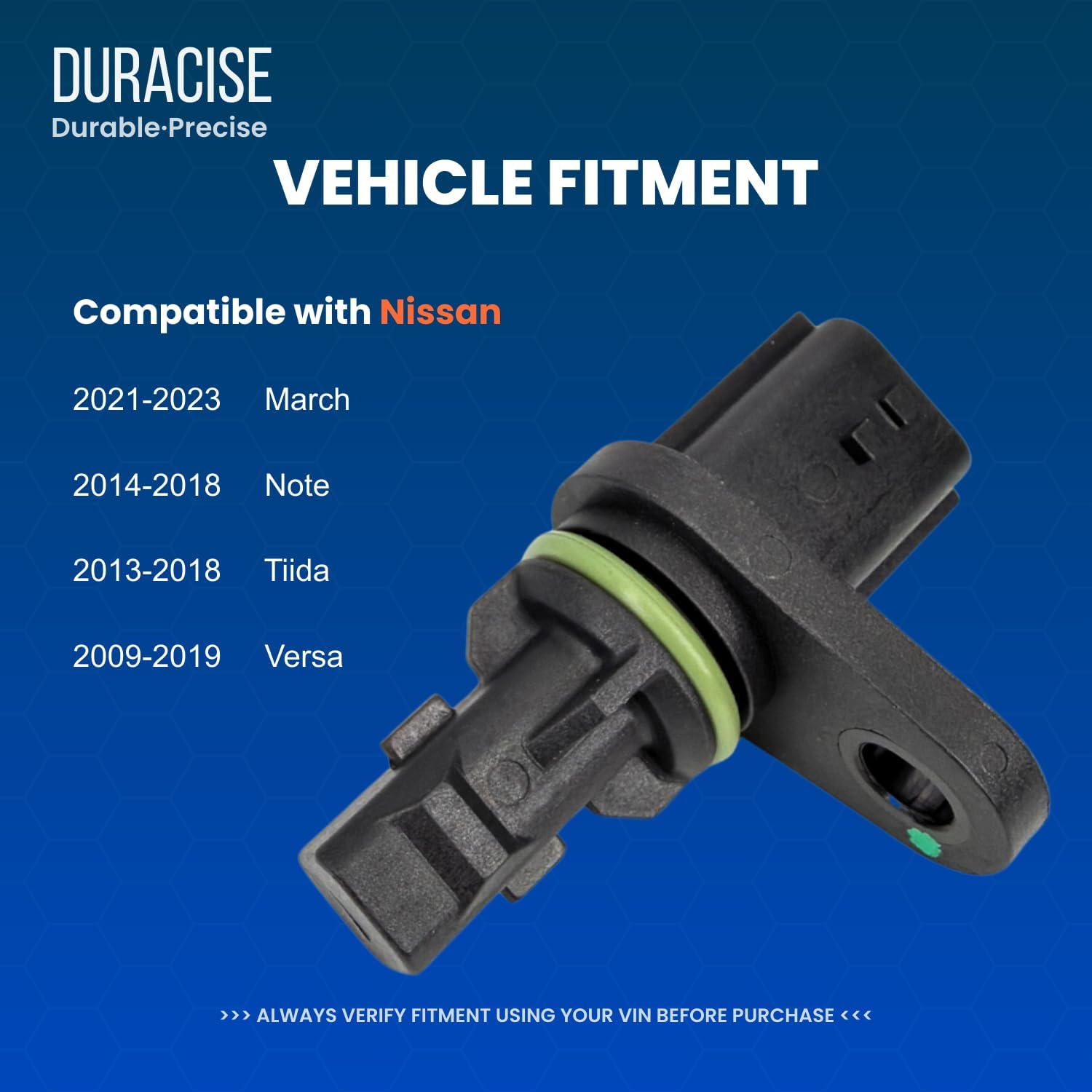 DURACISE Engine Camshaft Position Sensor Compatible with 2009-2019 Nissan Versa, 2013-2018 Tiida, 2014-2018 Note, 2021-2023 March | Replace #23731ED02A, 23731ED02B, PC856, 5S11483, 917-739