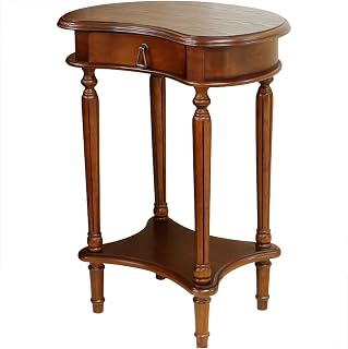 Moderna Mesa auxiliar de madera maciza, mesa auxiliar de 2 niveles con estante de almacenamiento y cajón, mesita de noche estrecha for espacios pequeños, dormitorio, sala de estar, entrada, granja Mue