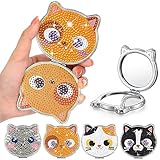 4 Pcs Diamond Painting Compact Mirror Cat DIY Pocket Mirror with Diamond Painting Cover 3.15 x 2.95 Portable Makeup Folding Compacts Mirror Magnifying Folding Purse Mirror for Women Girls Kids