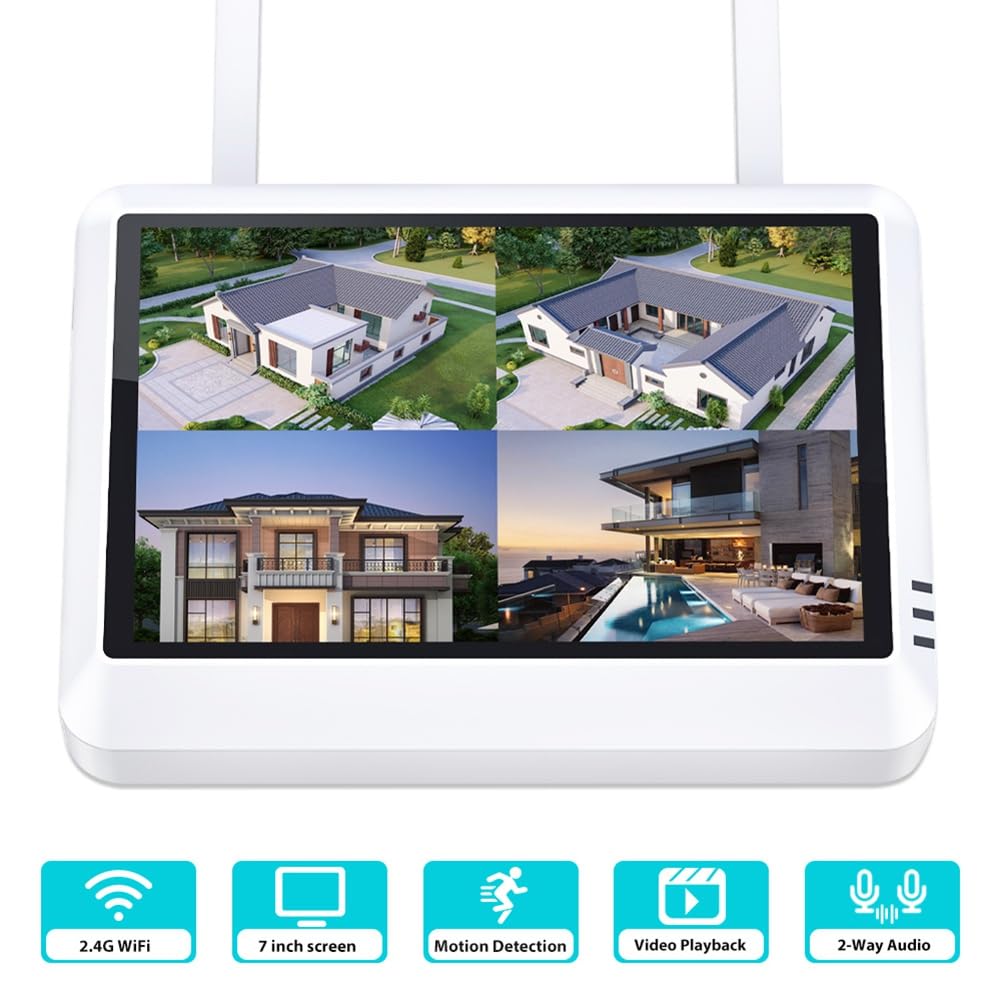 Monitor NVR inalámbrico 8 CH 7 LCD con WiFi Home Recordersystem 265 EU Plug Videovigilancia