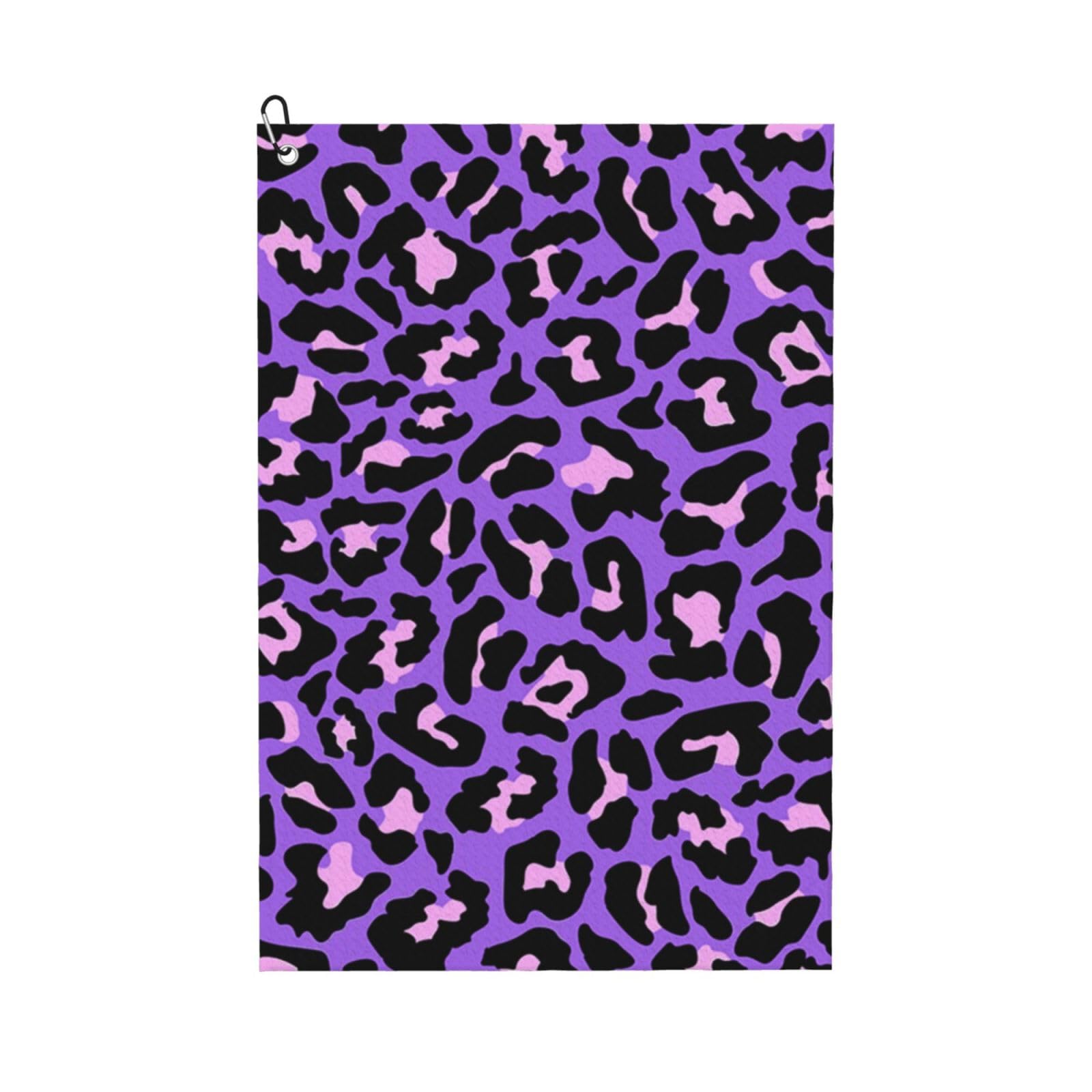 Hnnkloy Neon Purple Pink Leopard Animals Print, 16x24 in Portable Waffle Golf Towels with Carabiner Clip for Golf Bag