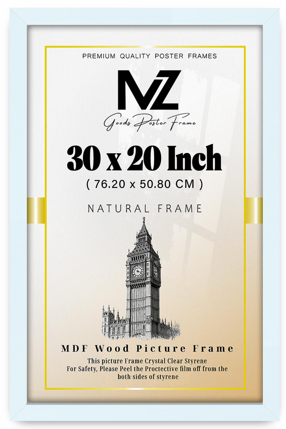 MZ GOODS | MDF Poster Frame (76.20 x 50.80 CM) 20" x 30" for Movie Posters, Sketch Art, MDF Wood Finish, Secure Hanging Hooks for Display [ White ]