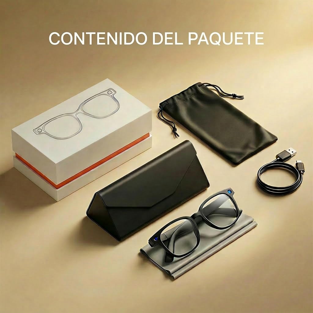 Gafas con Cámara de 13 MP con Lentes Fotocromáticas, Traducción AI en Tiempo Real y Reconocimiento de Objetos con ChatGPT, Control por Voz de Música y Llamadas, Gafas Inteligentes con IA