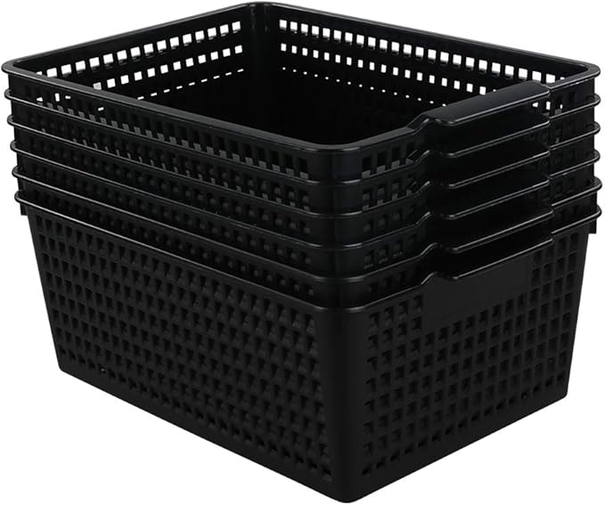 Gitany 6 Pack Large Storage Baskets, Black Plastic Storage Basket Set