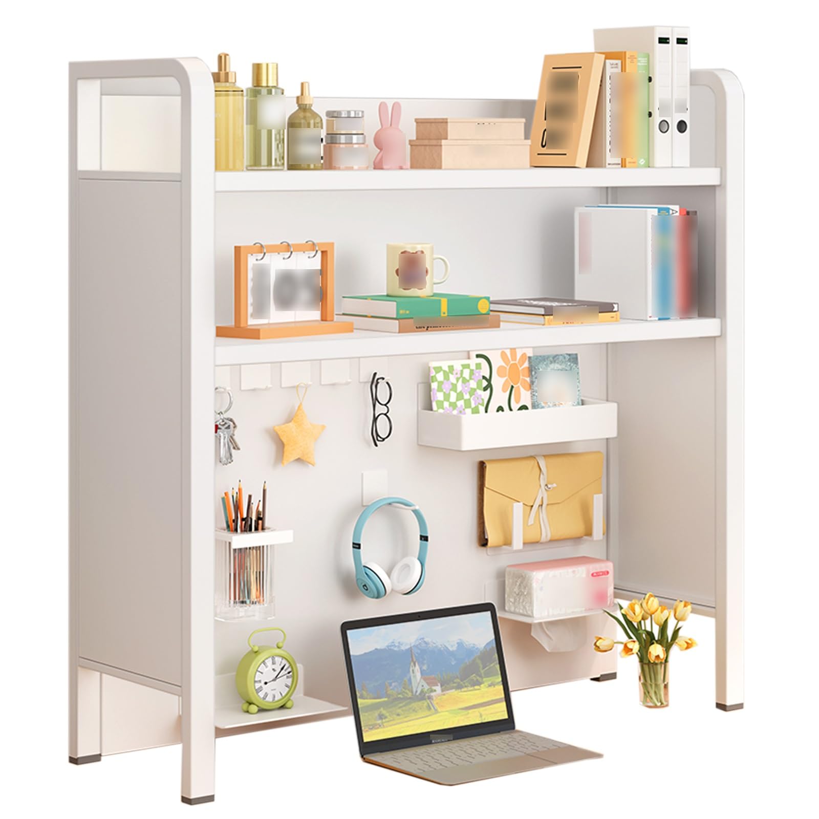 Etagere Bureau a Poser Sur Bureau à 3 Niveaux avec Panneau en Métal Etagere de Bureau Étagère de Bureau Étagère Bureau pour Salon, Chambre à Coucher, Bureau, Cuisine, Entrée, Bureau(75*25*93cm