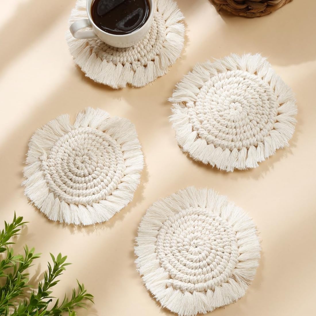 tms Boho Circle Macramé Coaster with Fringe, Off-White, 15.24 cm Diameter, Handcrafted, Decorative Drink Coasters, Natural Fibers, Table Décor Accessories (Round Set of 4) (B0D9K15LK4) Amazon Price History, Amazon Price Tracker