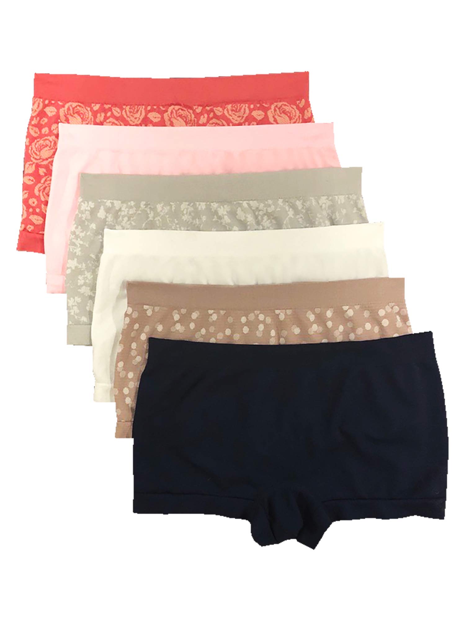 Assorted Prints & Solids 6 Pair Seamless Boyshort Panties - 3XL