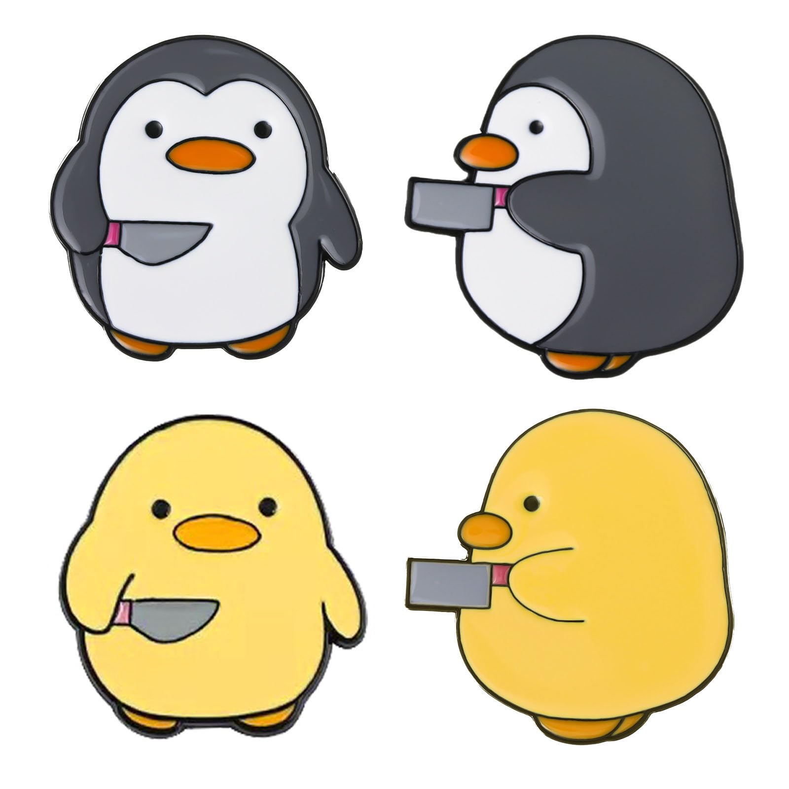4pcs Funny Anime Pins Duck Penguin with Knife Enamel Pin Set Decorative Safety Pins for Clothes Backpacks Bags