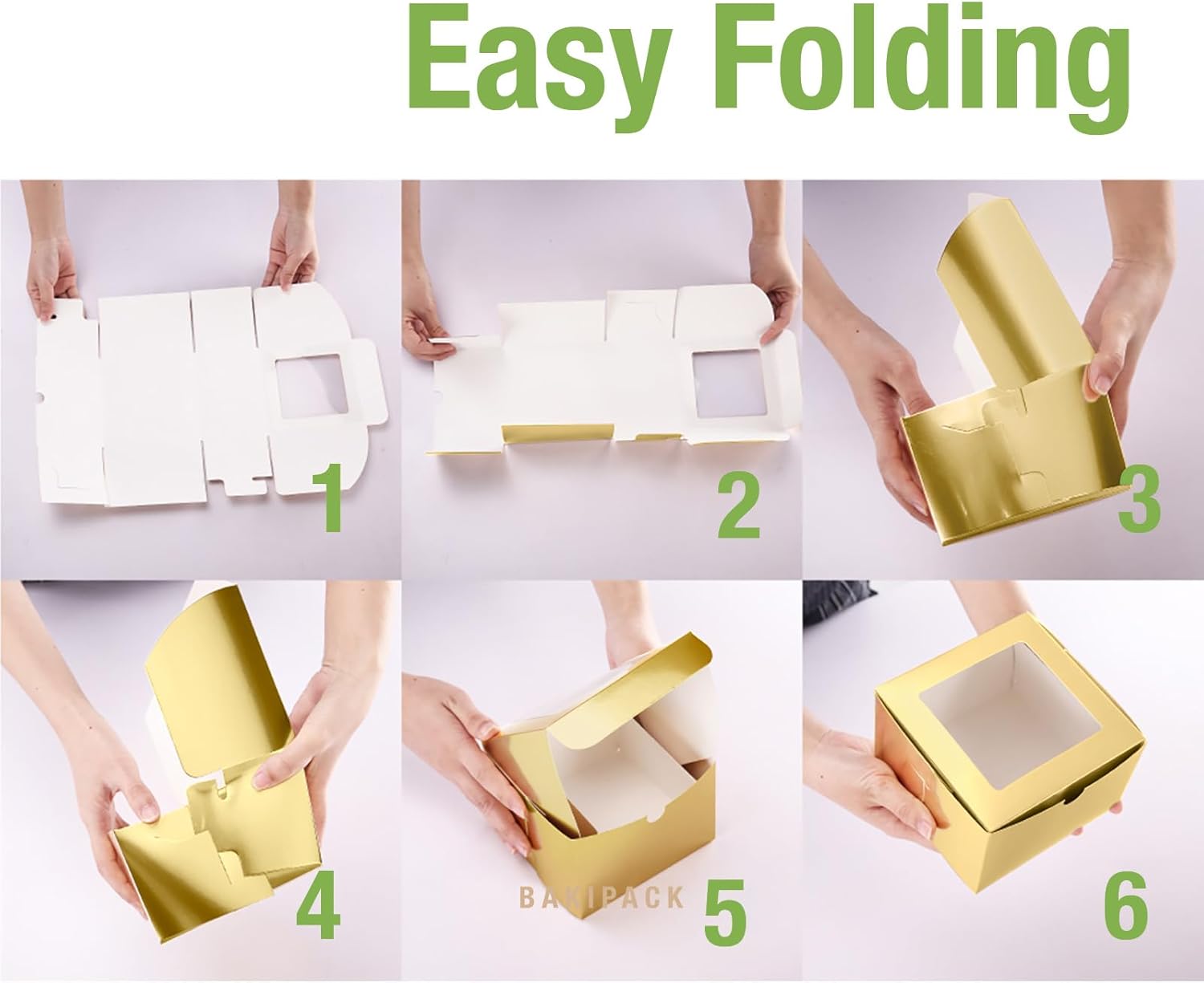 25 Gold Bakery Boxes with Window, 6x6x4 Inches Cake Boxes with Window,