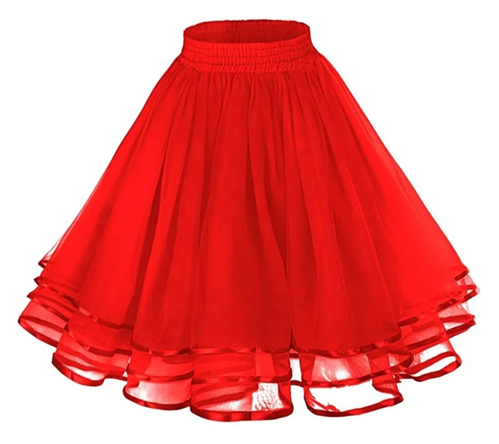 Hkybcf Women's Red Petticoat Tutu Underskirts Crinoline 50'S Three Layers Ribbon Gauze Tulle Skirt Vintage Bridal Slips Rockabilly(Red)