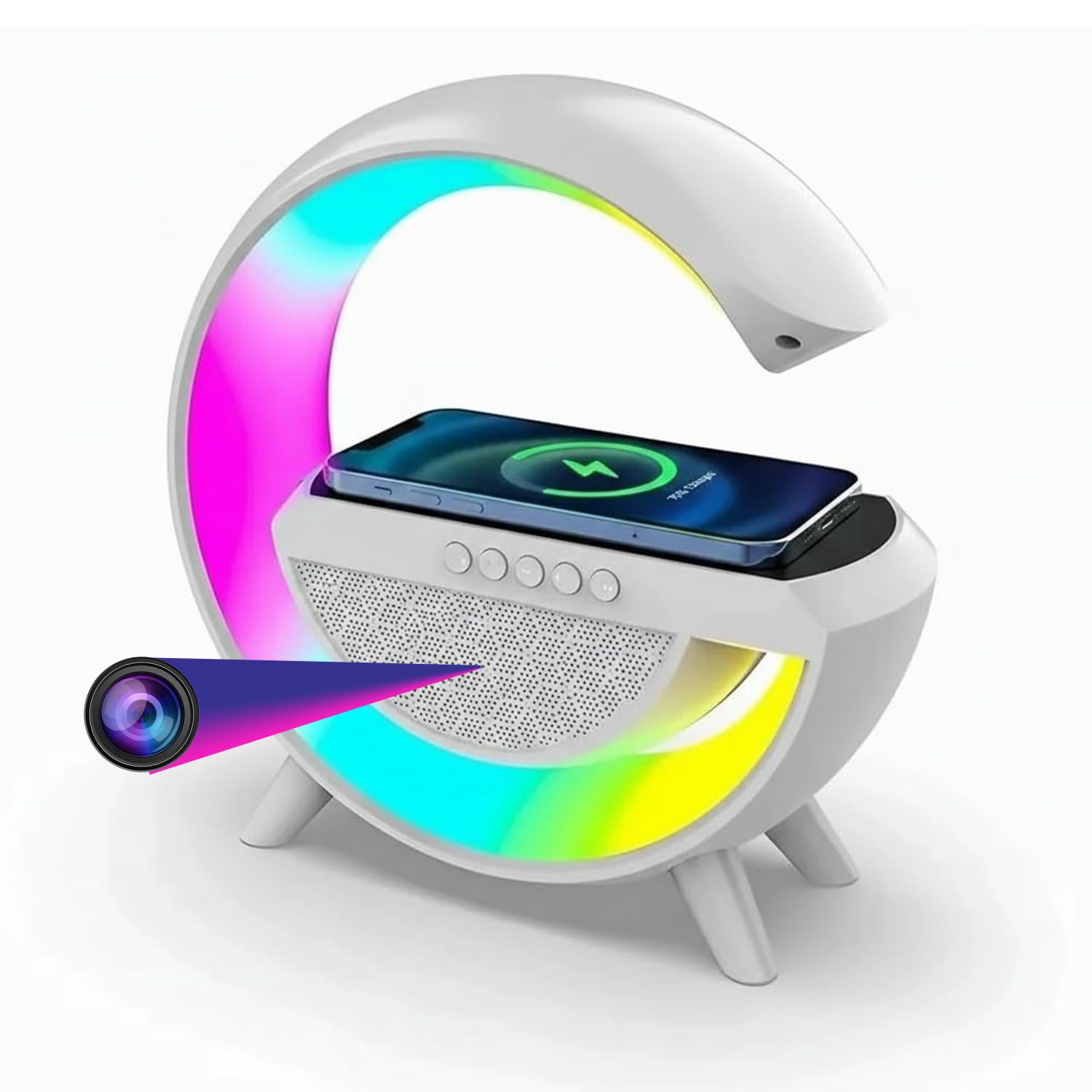 m mhb Bluetooth Speaker Wireless Charger Hidden Camera UltraHD Mini Spy WiFi Camera Use as Bluetooth Speaker |Wireless Charger |WiFi Spy Camera inbuilt 32GB Memory with RGB Light 7 Color Selection.-picture-21