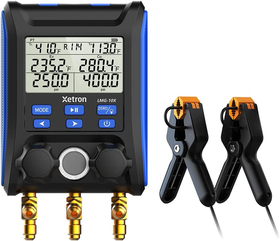 Xetron HVAC Digital Manifold Gauge, Refrigerant Gauges with 2 Wired