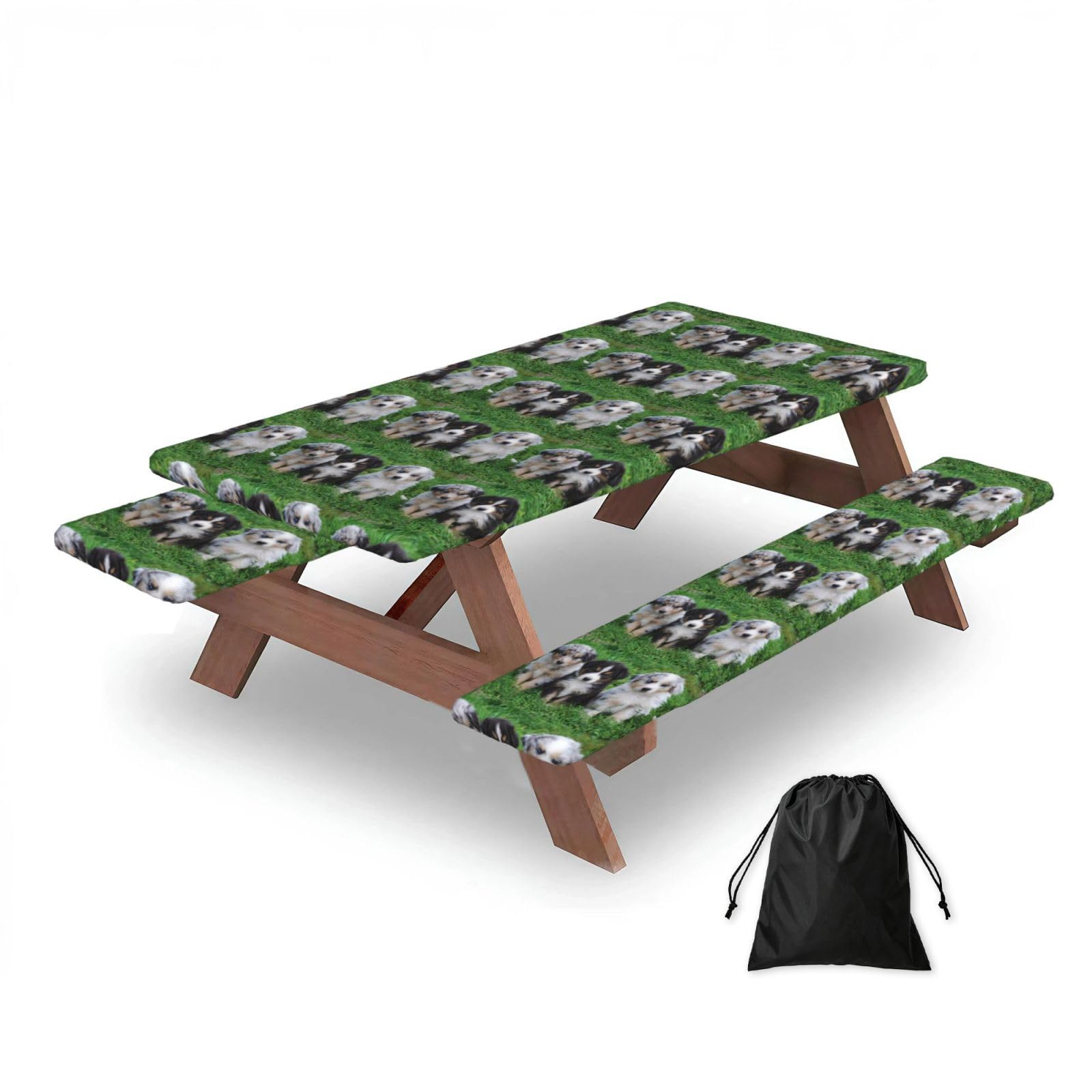 Dopklna As Picture Australian Shepherd, Picnic Table Cover With Bench Covers -Waterproof Elastic Fitted Tablecloth For Garden Camping Patio 76X152cm