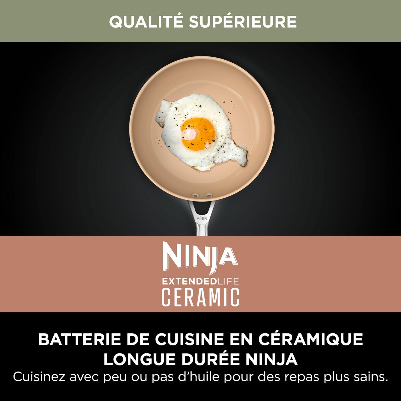 Ninja Extended Life Batterie Céramique 5 Pièces (Poêles 20/24cm + Casseroles 16/18/20cm + couvercles), Antiadhésif (sans PFA, PFOA, Plomb ou Cadmium), Résistance 285°C, Gris & Terrecota, CW95000EUUKDB