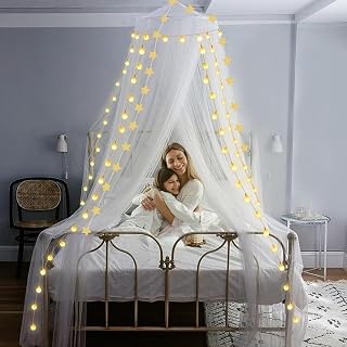 LIVETTY White Mosquito Net Bed Canopy, Bed Mesh Net with String Lights, Bed Canopy for Double Bed with Carry Bag, Ideal for kids,Bed Cover for Infants, Kids, Girls or Adults